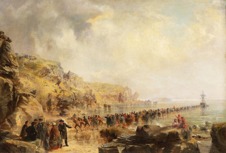Landing The Shore End Of The Atlantic Cable by Robert Charles Dudley
(PRT_4898) - Canvas Art Print - 22in X 15in