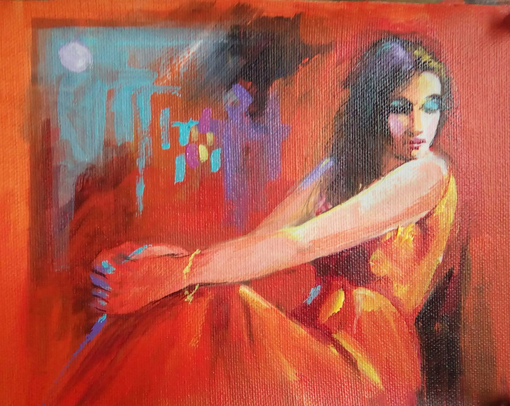 Beautiful Indian Woman - Woman in Red (ART_1038_52720) - Handpainted Art Painting - 32in X 25in