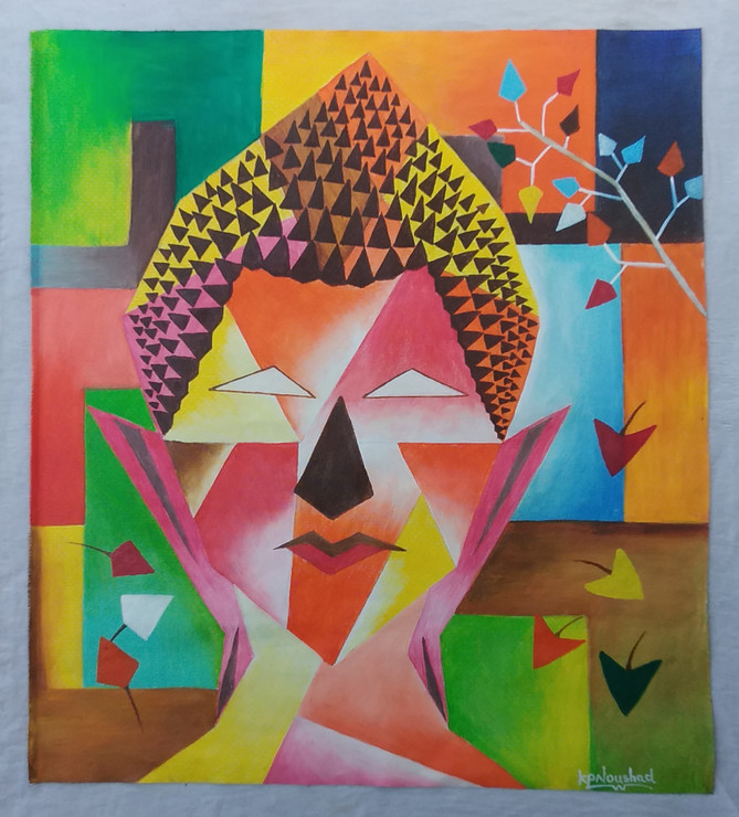Budha (ART_7788_52626) - Handpainted Art Painting - 27in X 31in