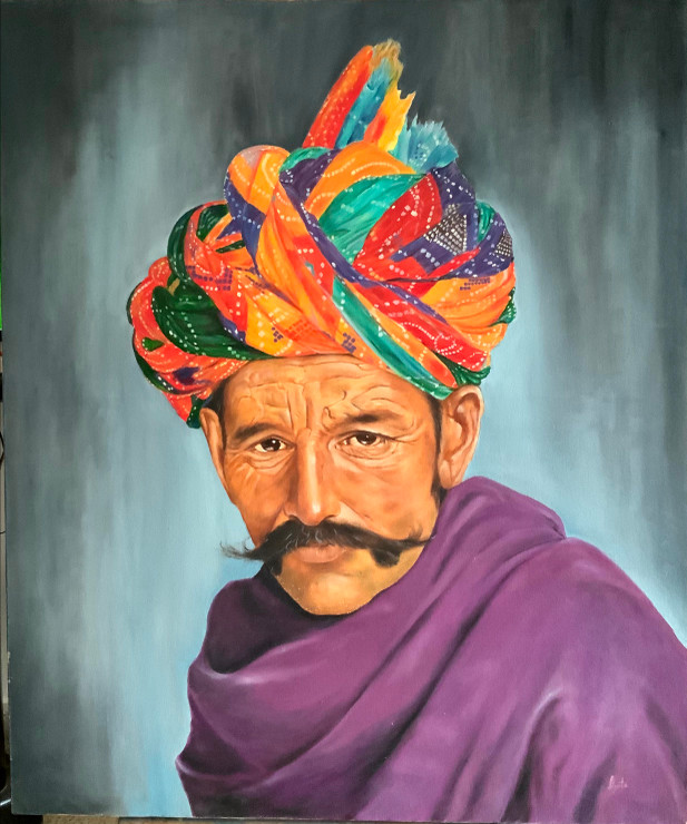 A Turbaned Man (ART_3240_52662) - Handpainted Art Painting - 30in X 36in