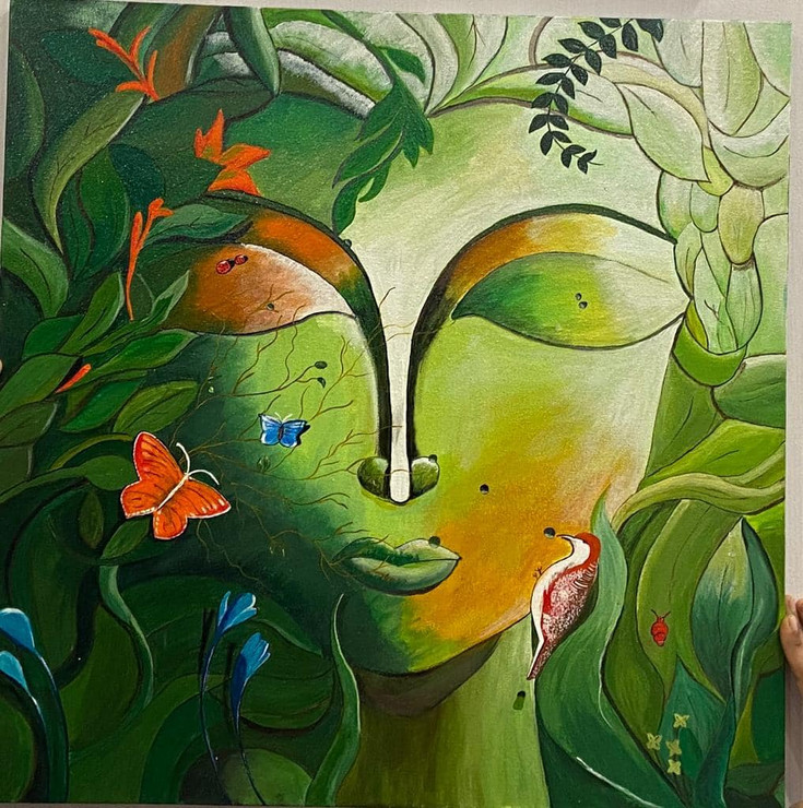 Nature Goddess (ART_7792_52621) - Handpainted Art Painting - 24in X 24in