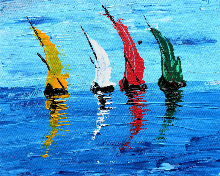 Sailboats (ART_7784_52452) - Handpainted Art Painting - 10in X 8in