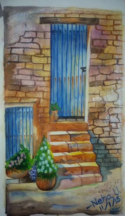 Rusty Wooden Door  (ART_7755_52151) - Handpainted Art Painting - 12in X 16in