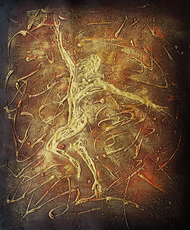abstract, texture, metallic, metallic textured painting, golden painting, lady, woman, firgurative, golden figurative painting