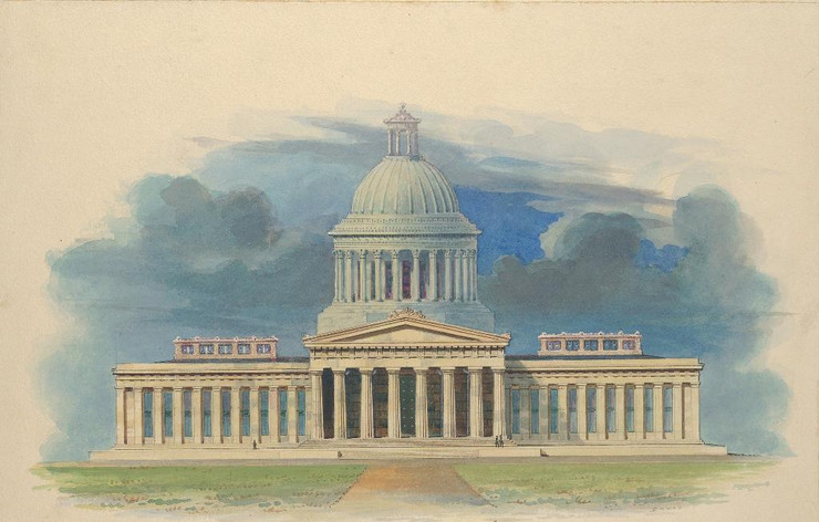 Design For The Capitol Of Ohio, Columbus  by Alexander Jackson Davis
(PRT_5079) - Canvas Art Print - 16in X 10in