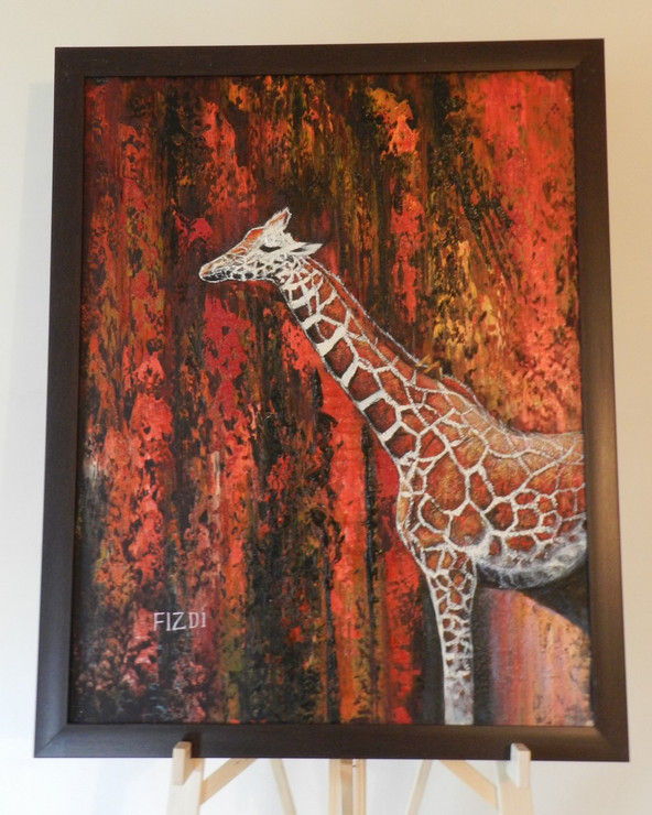 RedGiraffe - 24in X 32in,FIZ030NTR_2432,Red, Pink, Orange,60X80,Flowers, Animals, Nature Art Canvas Painting