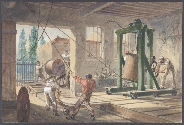 The Reels Of Gutta-percha Covered Conducting Wire Conveyed Into Tanks At The Works Of The Telegraph Construction And Maintenance Company, At Greenwich  by Robert Charles Dudley
(PRT_5093) - Canvas Art Print - 22in X 15in