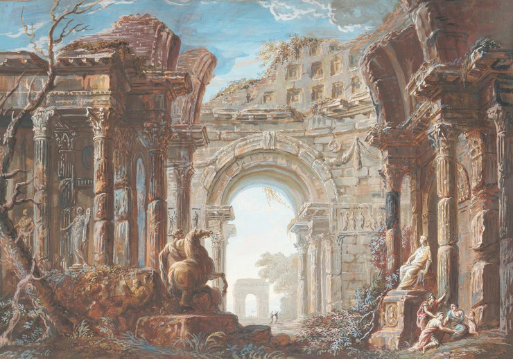 Architectural Capriccio With A Monumental Arch by Jean Nicolas Servandoni
(PRT_5106) - Canvas Art Print - 22in X 16in