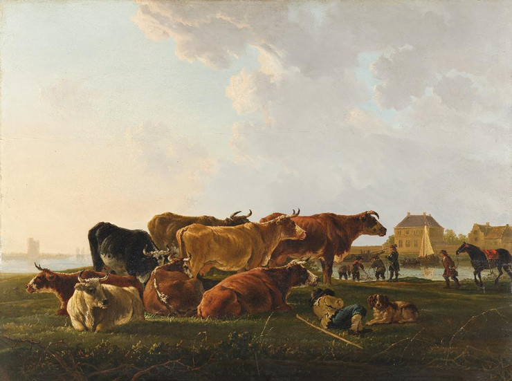 Landscape With Cattle  by Jacob van Strij
(PRT_5137) - Canvas Art Print - 22in X 16in