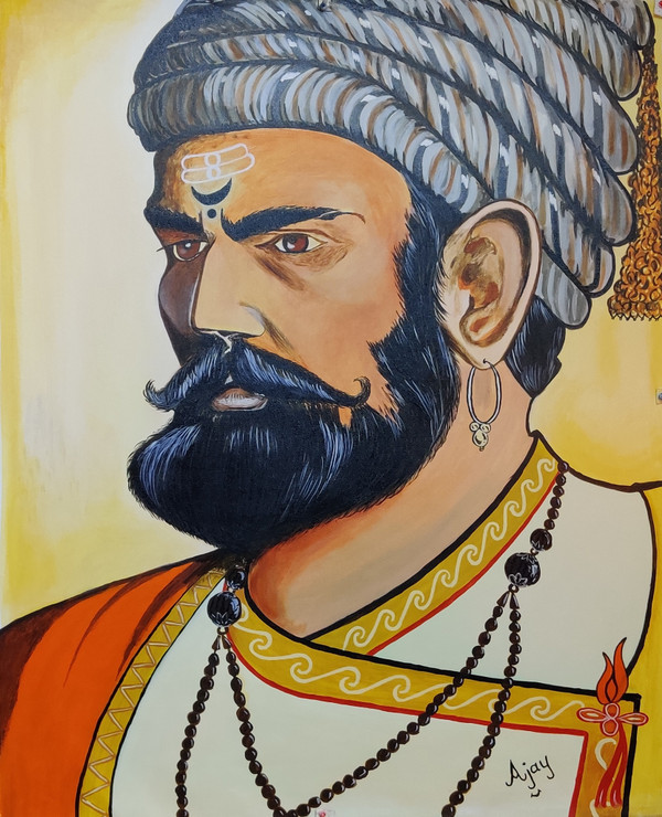 Chatrapati Shivaji Maharaj (ART_7674_53077) - Handpainted Art Painting - 30in X 36in