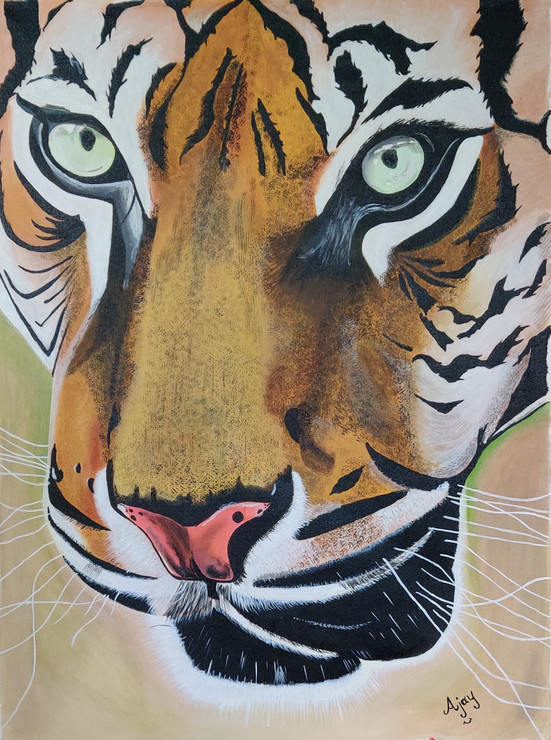 Fierce Tiger (ART_7674_53074) - Handpainted Art Painting - 28in X 36in