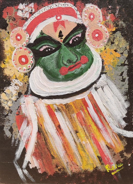 Kathakali- Traditional indian Painting (ART_6239_52928) - Handpainted Art Painting - 12in X 16in