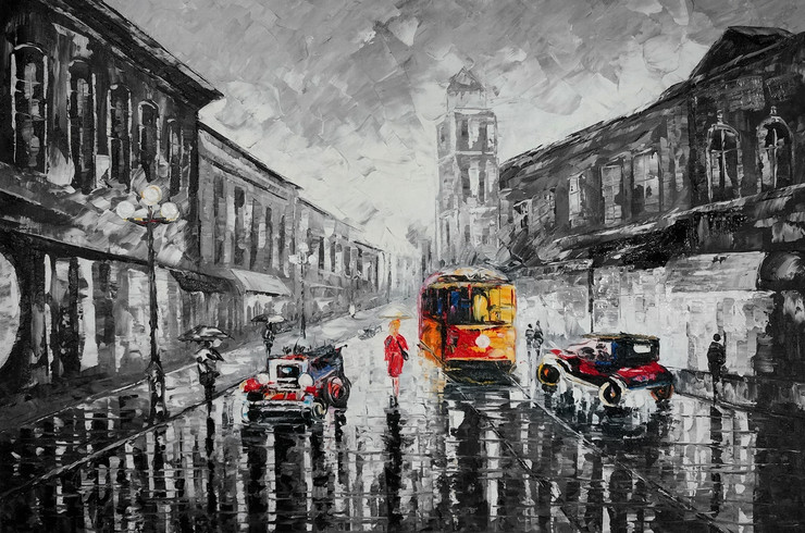 Golden Days - 36in X 24in,71Landscape114_3624,Landscape and Seascape;Community Artists Group,Canvas,Oil Colors,Beauty at Rain,Cars,Memories,old gold days,Museum Quality - 100% Handpainted