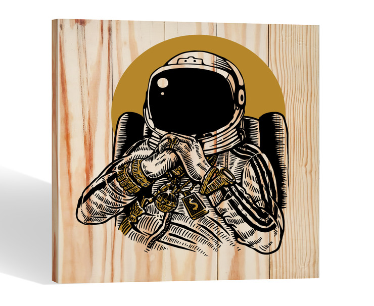 Pinewood Space Man with Gold Artwork 17 - 15in x 15in