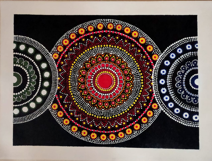 Dotted Mandala Art  (ART_7797_53101) - Handpainted Art Painting - 12in X 16in