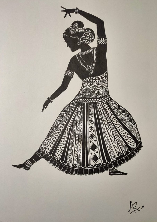 Bharathanatyam  (ART_7797_53098) - Handpainted Art Painting - 12in X 16in