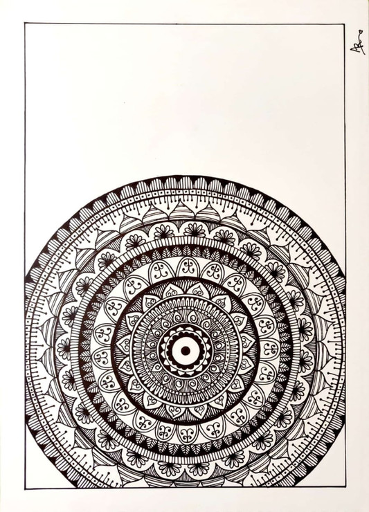 Mandala Art - Black and White (ART_7797_53095) - Handpainted Art Painting - 12in X 16in