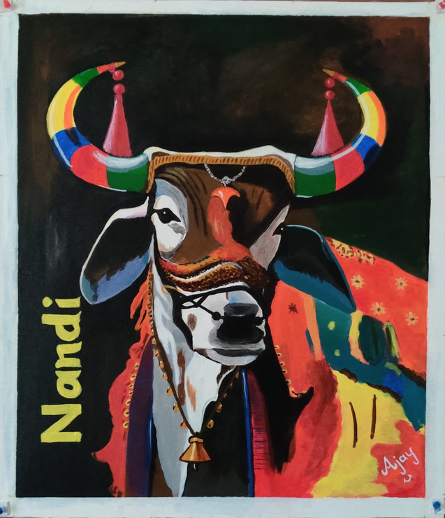 Nandi (ART_7674_51482) - Handpainted Art Painting - 21in X 24in