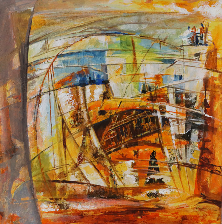 Rush Town (ART_7828_53367) - Handpainted Art Painting - 16in X 16in