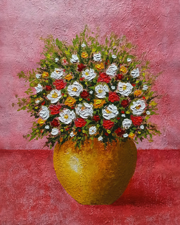 FLOWER VASE - 1 (ART_837_53174) - Handpainted Art Painting - 14in X 20in