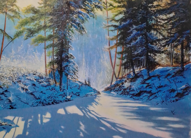 Winter Sunny Day (ART_5868_45927) - Handpainted Art Painting - 50in X 36in