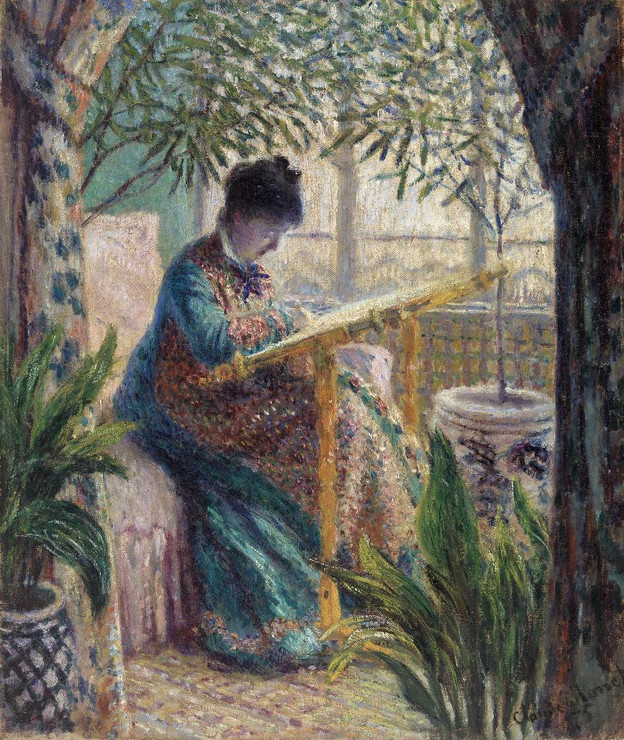 Madame Monet Embroidering (1875) by  Claude Monet
(PRT_5263) - Canvas Art Print - 26in X 31in