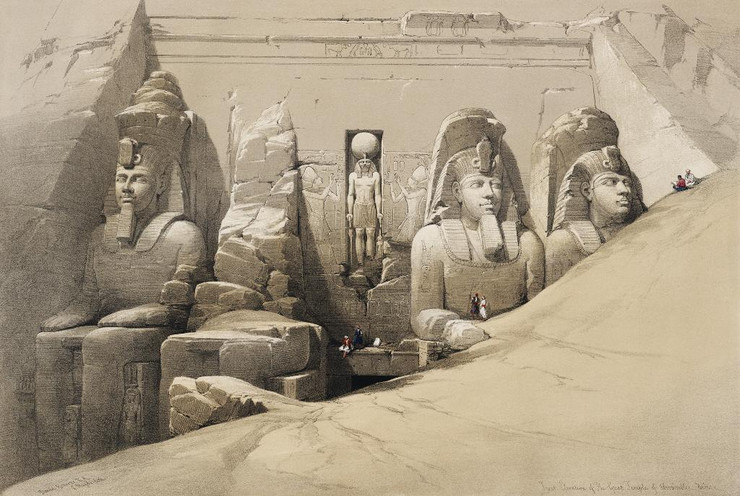 Front Elevation Of The Great Temple Of Aboosimble Nubia By David Roberts by David Roberts 
(PRT_5507) - Canvas Art Print - 28in X 19in