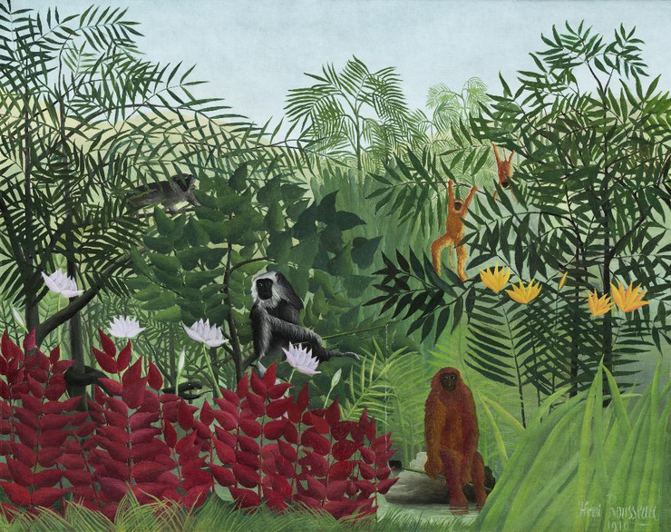 Tropical Forest With Monkeys (1910) By Henri Rousseau (PRT_5601) - Canvas Art Print - 23in X 18in