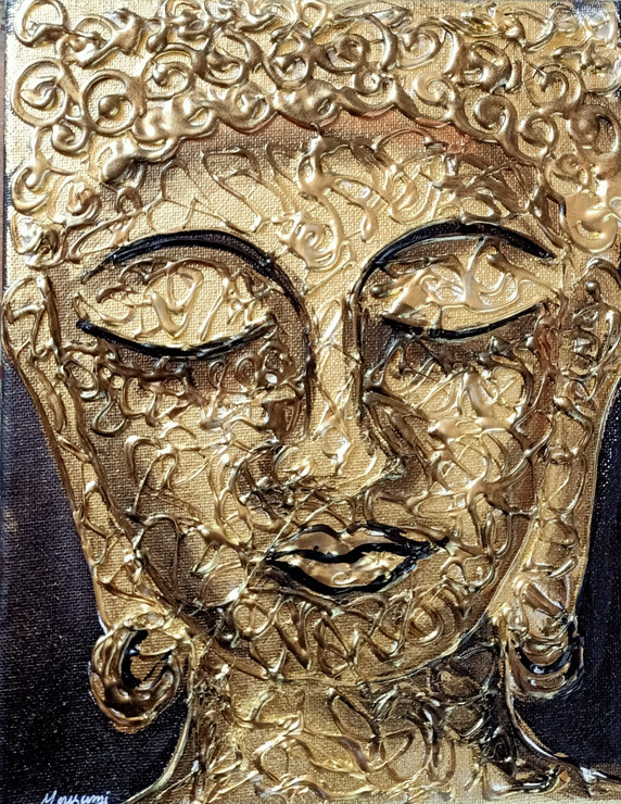 Metallic Buddha(Nirvana ) (ART_7852_53663) - Handpainted Art Painting - 16in X 20in