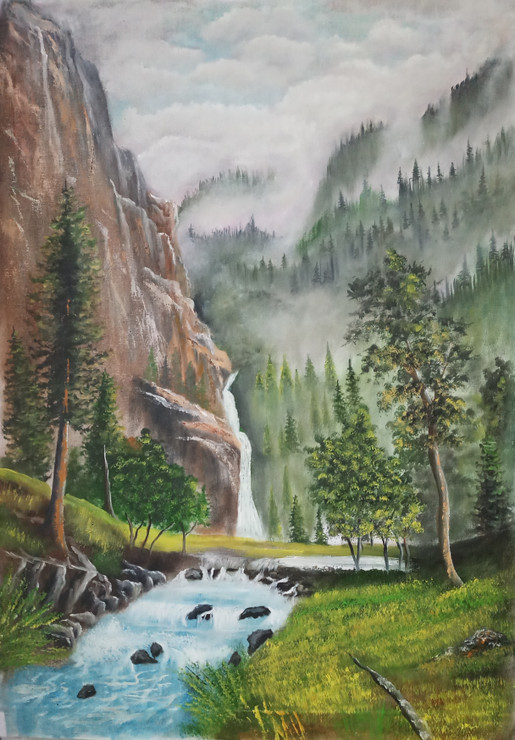 River Necklace (ART_5868_53642) - Handpainted Art Painting - 23in X 35in