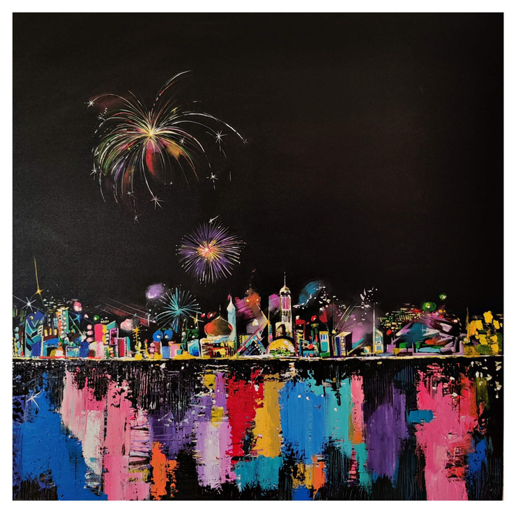 LIGHTS OF CELEBRATIONS (ART_7850_53619) - Handpainted Art Painting - 36in X 36in