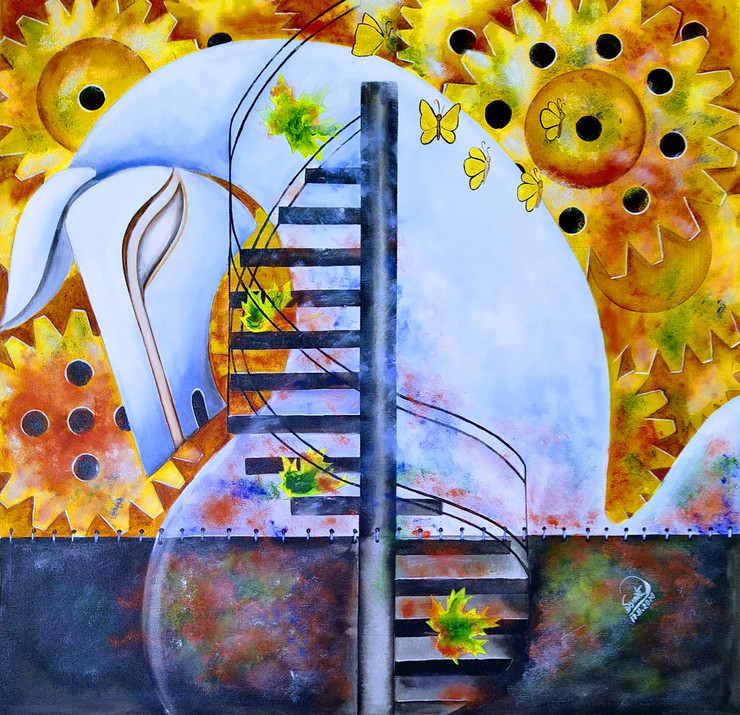 Motion of Life 5 (ART_7352_53616) - Handpainted Art Painting - 32in X 32in