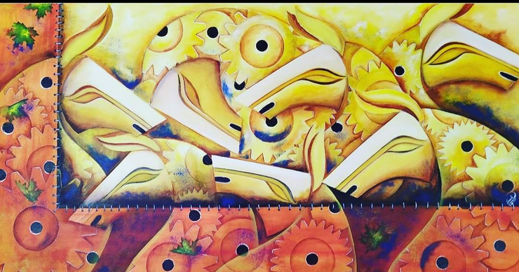 Motion of Life 4 (ART_7352_53615) - Handpainted Art Painting - 32in X 64in