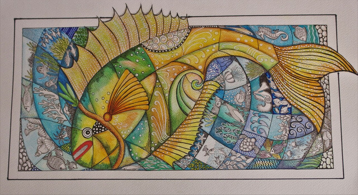 Underwater Bounty (ART_7760_53442) - Handpainted Art Painting - 10in X 17in