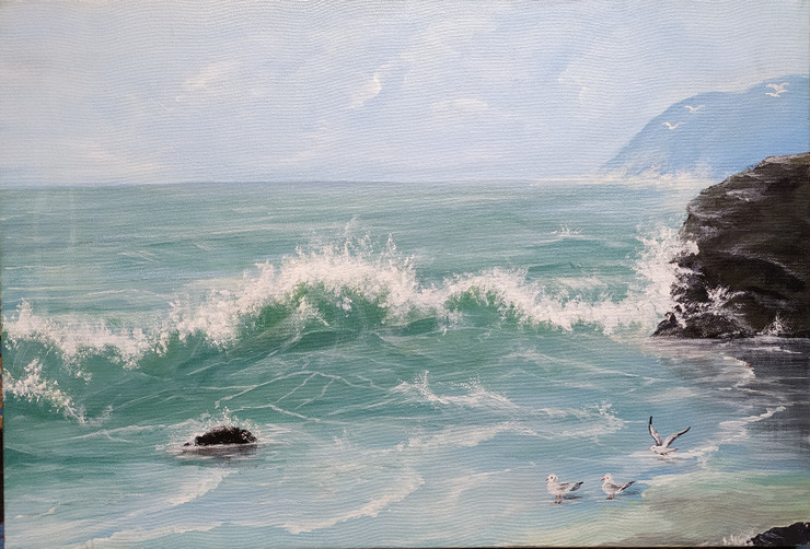 The sea (ART_7842_53455) - Handpainted Art Painting - 22in X 15in