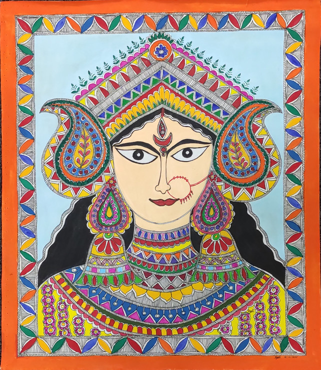 Madhubani - Goddess Durga (PRT_7230_53437) - Canvas Art Print - 15in X 18in