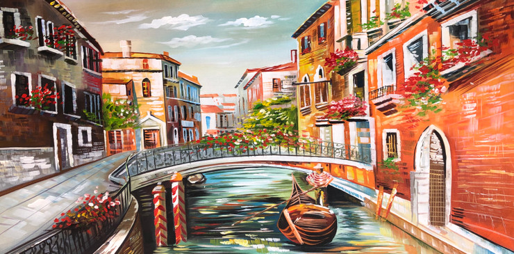 City view painting  (ART_6706_53413) - Handpainted Art Painting - 48in X 24in