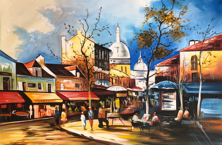 City view painting  (ART_6706_53408) - Handpainted Art Painting - 36in X 24in