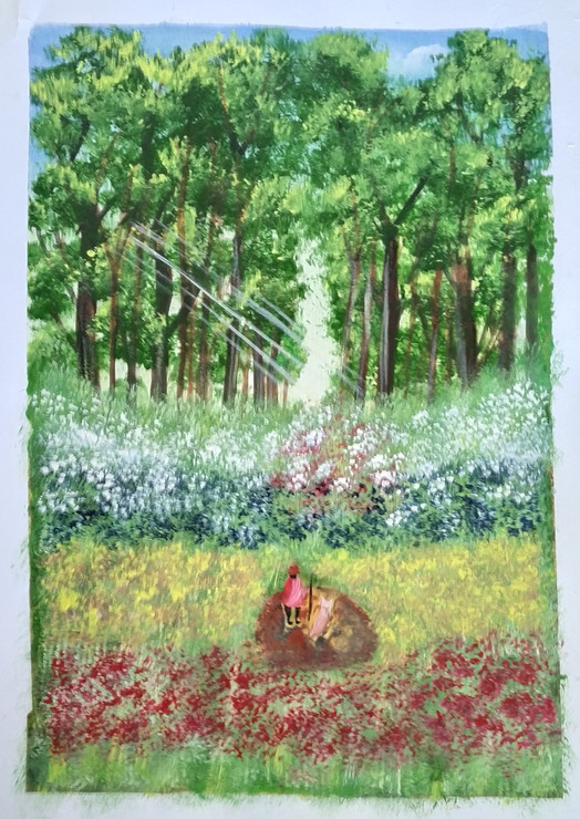 Lushy Forest (ART_7834_53853) - Handpainted Art Painting - 8in X 12in