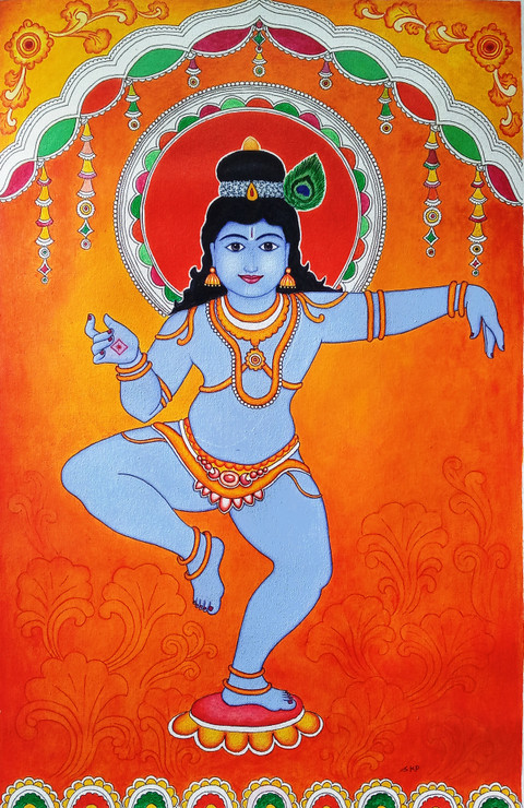 Krishna (ART_7865_53777) - Handpainted Art Painting - 16in X 26in