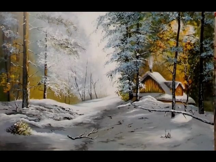 Lovely winter cottage (ART_5868_53743) - Handpainted Art Painting - 36in X 24in