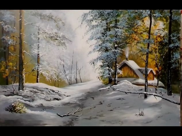 Lovely Winter Cottage (ART_5868_53743) - Handpainted Art Painting - 36in X 24in