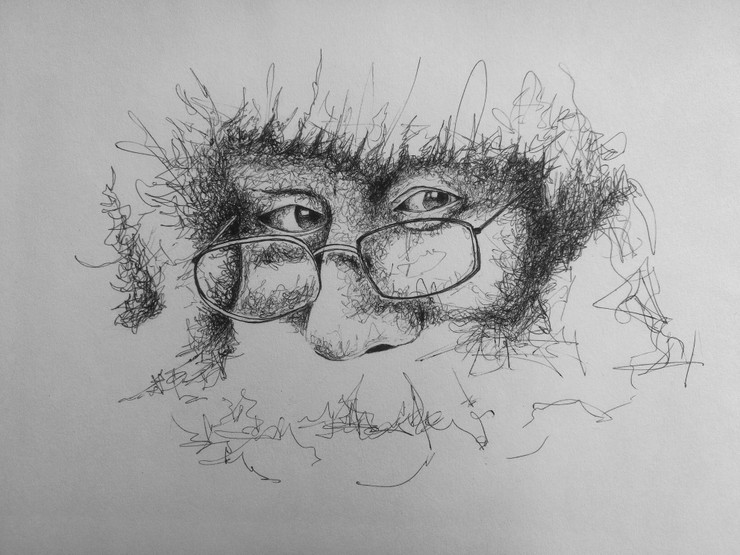 Scribble Santa Sketch  (ART_7880_54089) - Handpainted Art Painting - 11in X 8in