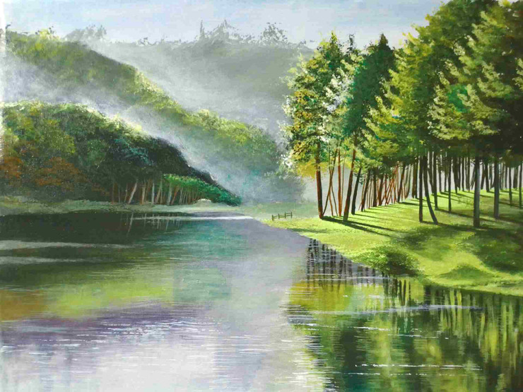 Fog Fantasy (ART_5868_54078) - Handpainted Art Painting - 36in X 24in