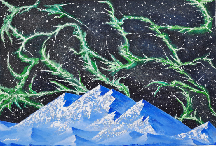 Dream night mountains  (ART_7876_54024) - Handpainted Art Painting - 34in X 23in