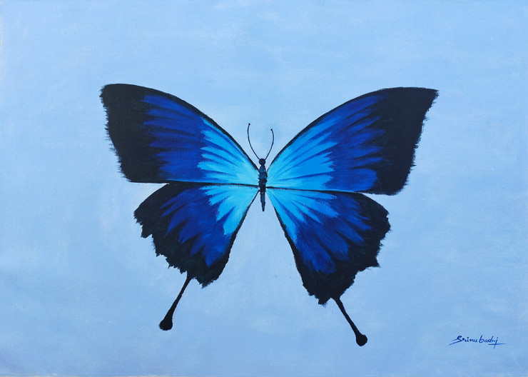 Blue morpho butterfly  (ART_7876_54018) - Handpainted Art Painting - 34in X 24in