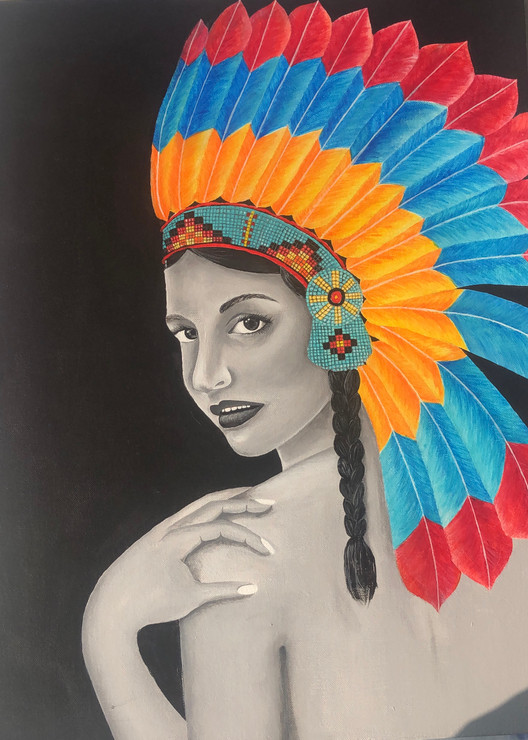 Navajo Lady (ART_7851_53631) - Handpainted Art Painting - 18in X 24in