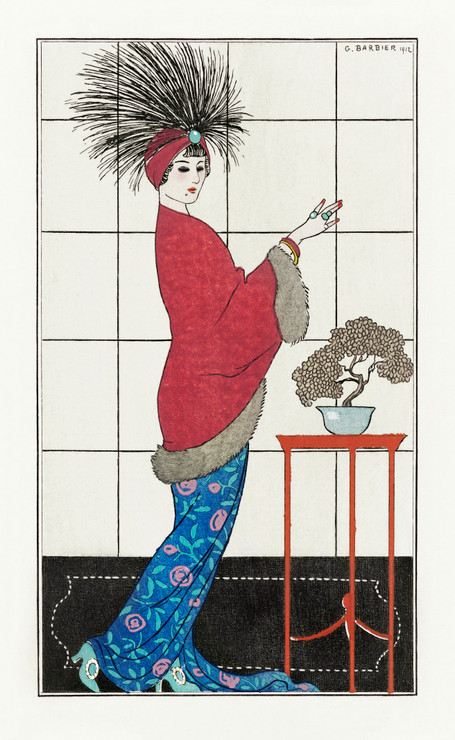 Costumes Parisiens, No 35- Manteau De Damas Ros From Journal Des Dames Et Des Modes (1912) By George Barbier (PRT_6226) - Canvas Art Print - 16in X 26in