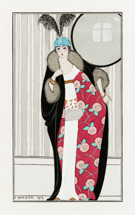 Costumes Parisiens, No 39 Robe De Crepe De Chine Blanc From Journal Des Dames Et Des Modes (1912) By George Barbier (PRT_6227) - Canvas Art Print - 17in X 27in