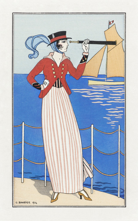 Costumes Parisiens, No164- Costume De Yacht From Journal Des Dames Et Des Modes (1914) By George Barbier (PRT_6233) - Canvas Art Print - 16in X 25in